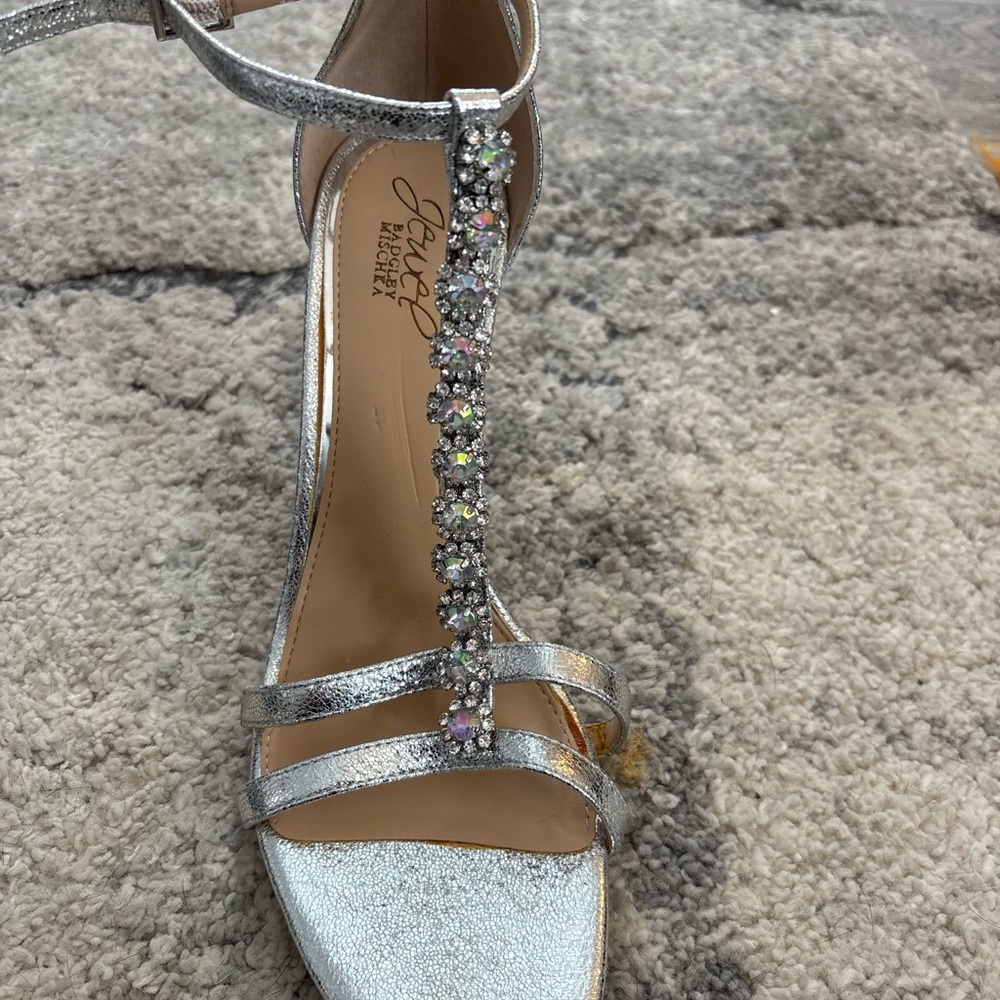 Jewel Badgley Mischka Silver Strappy Heels